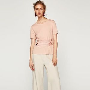 Zara blush pink corset button shirt top size small